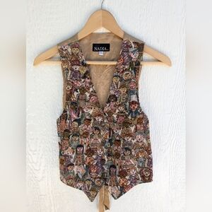 Vintage Nadia Tapestry Vest Around The World Diversity People Grandmacore Small